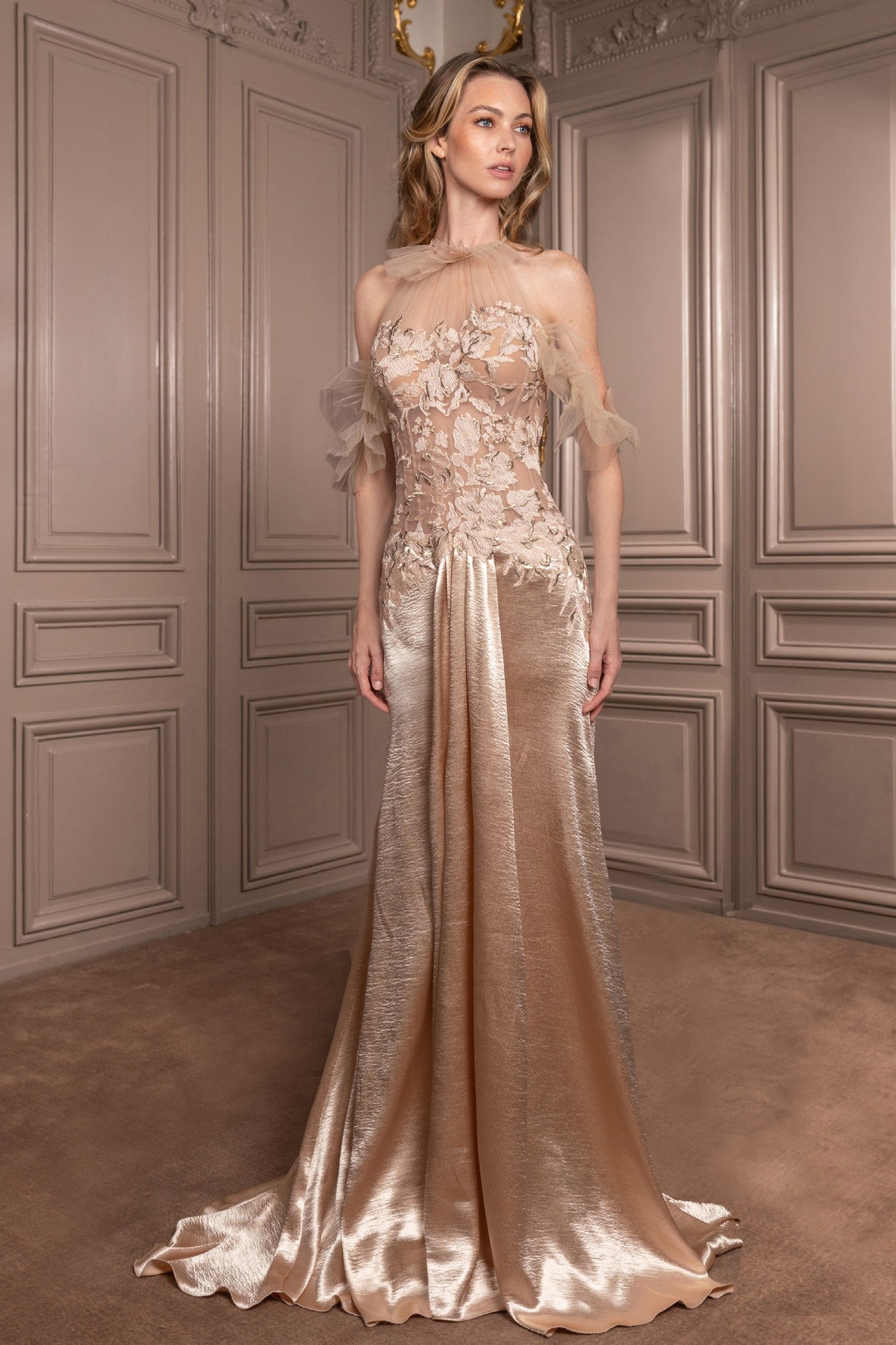 Off-Shoulder Floral Gown