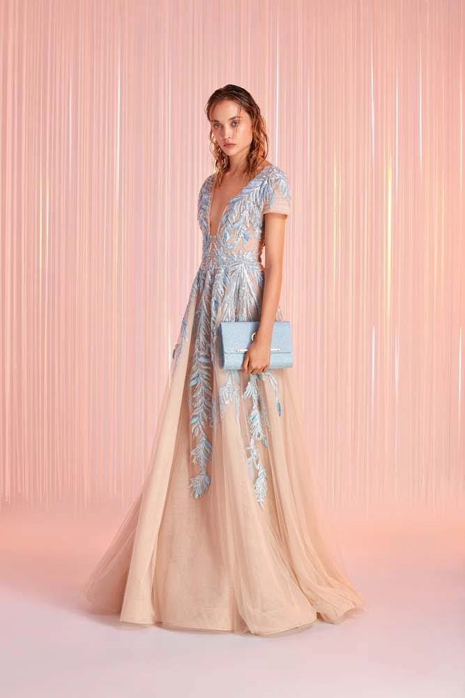 Short Sleeve Plunging Neck Gown