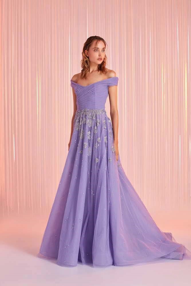 Ruched Off Shoulder Gown