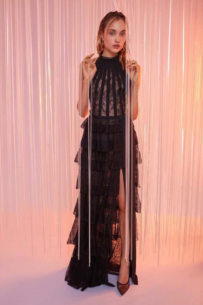 High Neck Tiered Gown