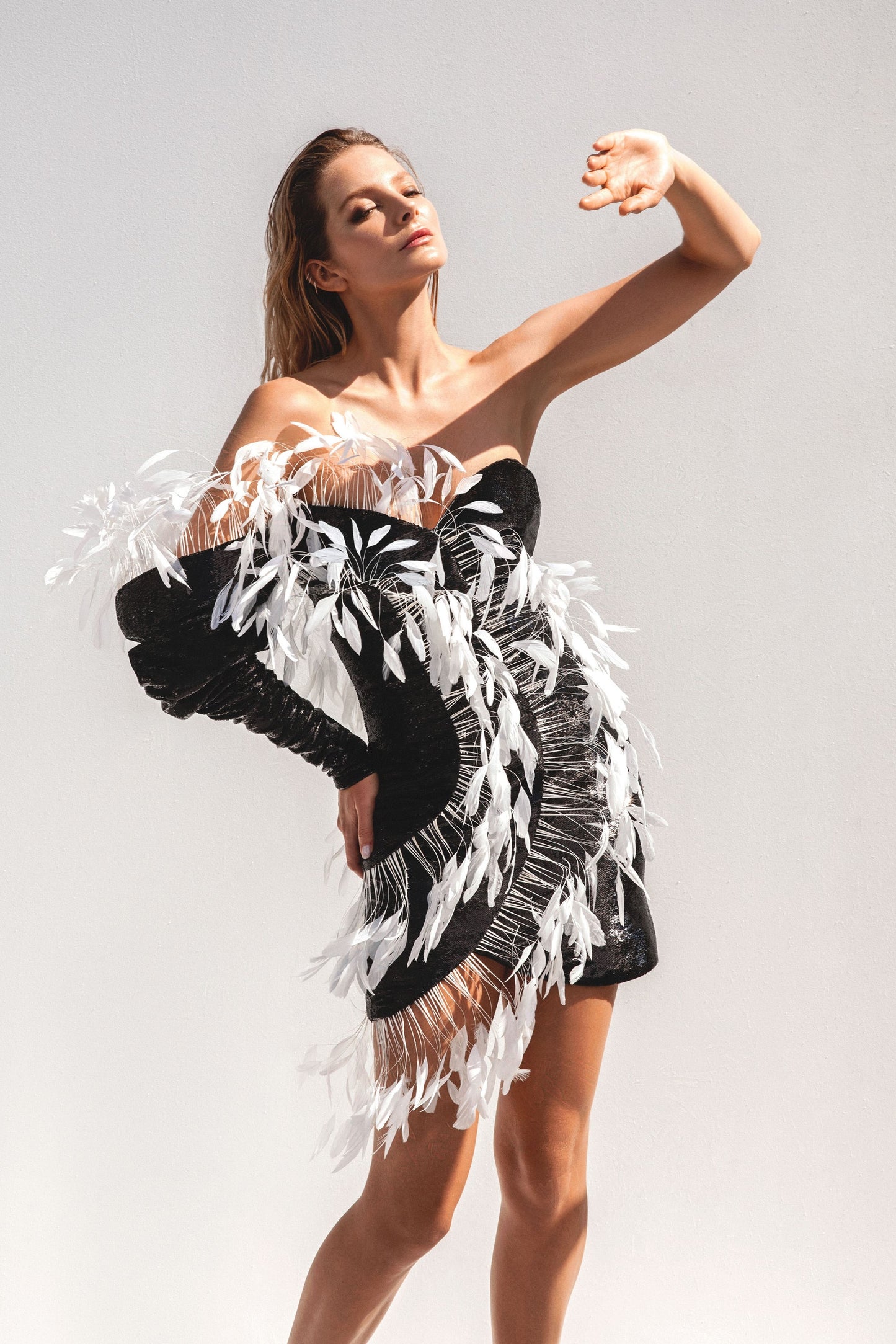 Corseted Sequin Mini with Feathers