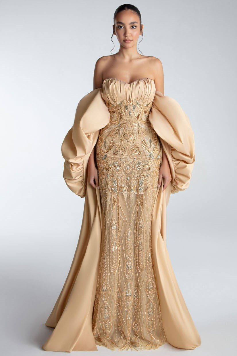 Gown with Sculptural Cape