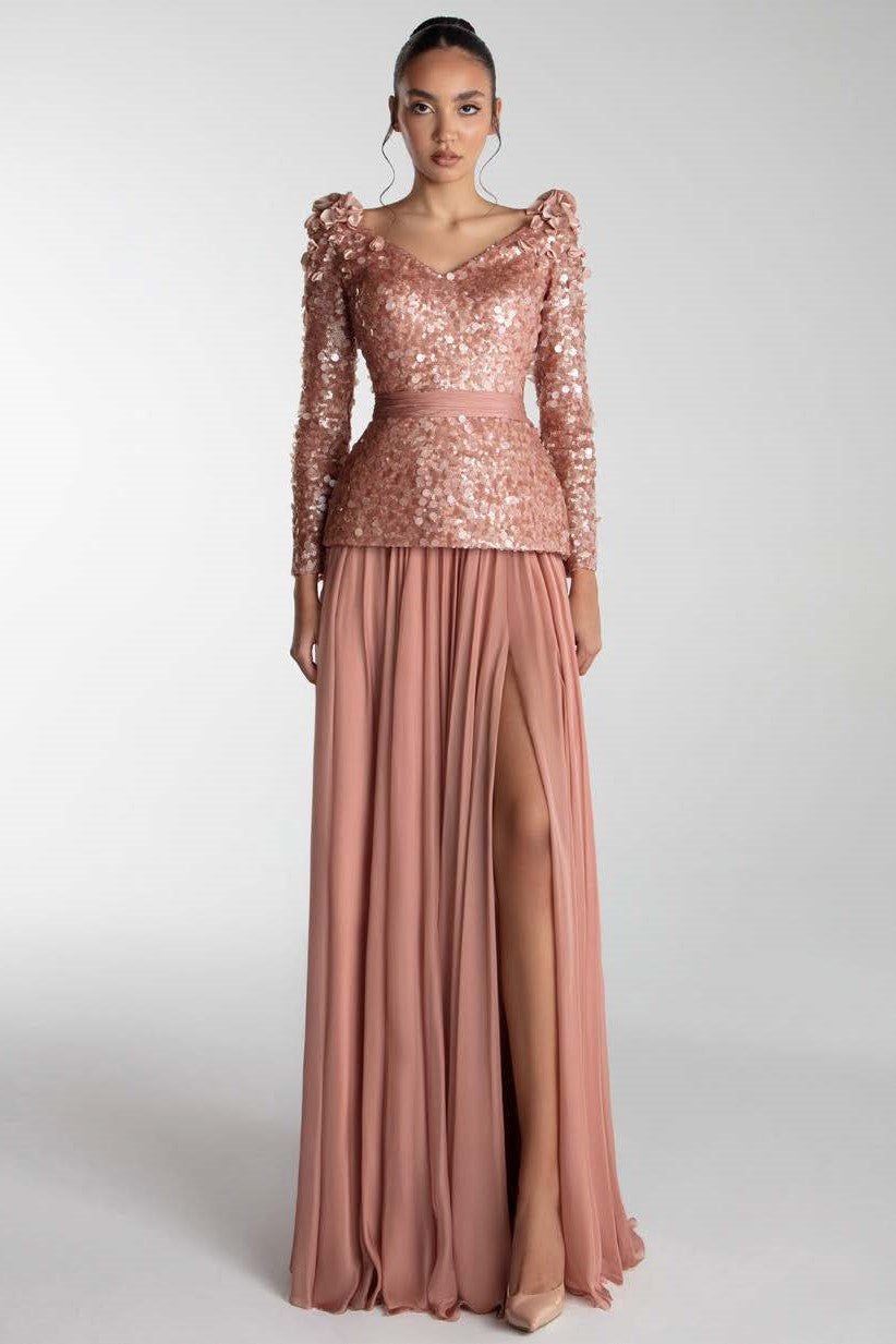 Sequin Top with Chiffon Skirt