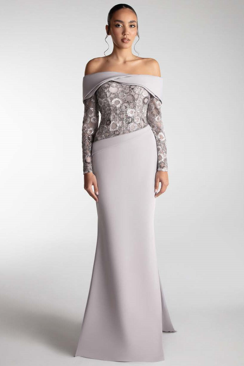 Embroidered Crepe Gown