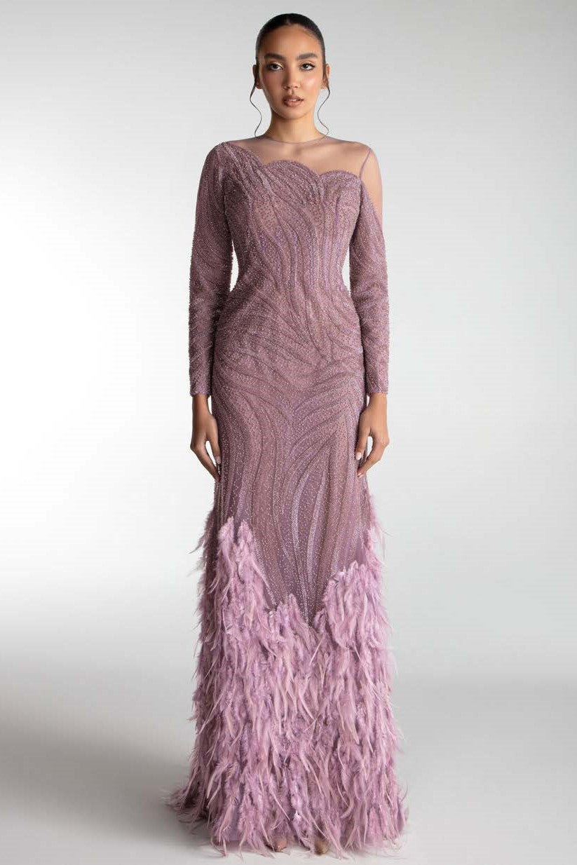 Gown with Feathered Hem