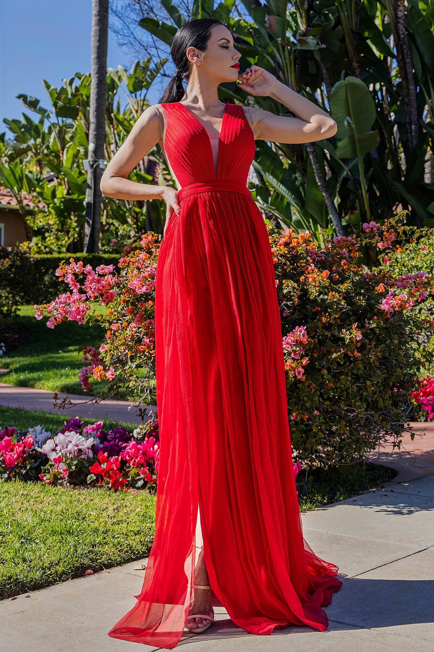 Silk Chiffon Metallic Effect Gown