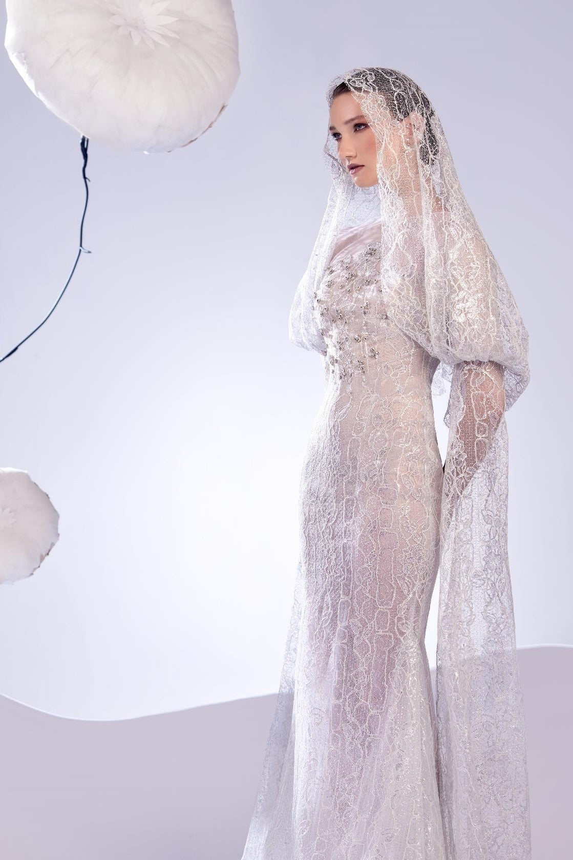Lace Cape-like Hood Gown
