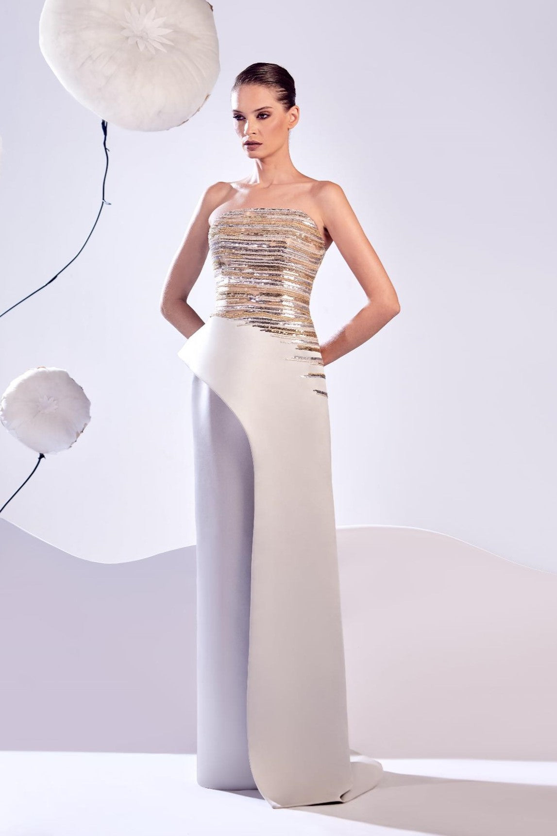 Strapless Satin and Lace Dress