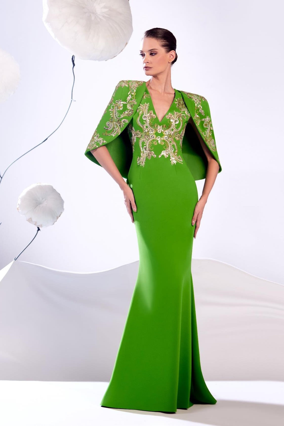 Embroidered Shawl Gown