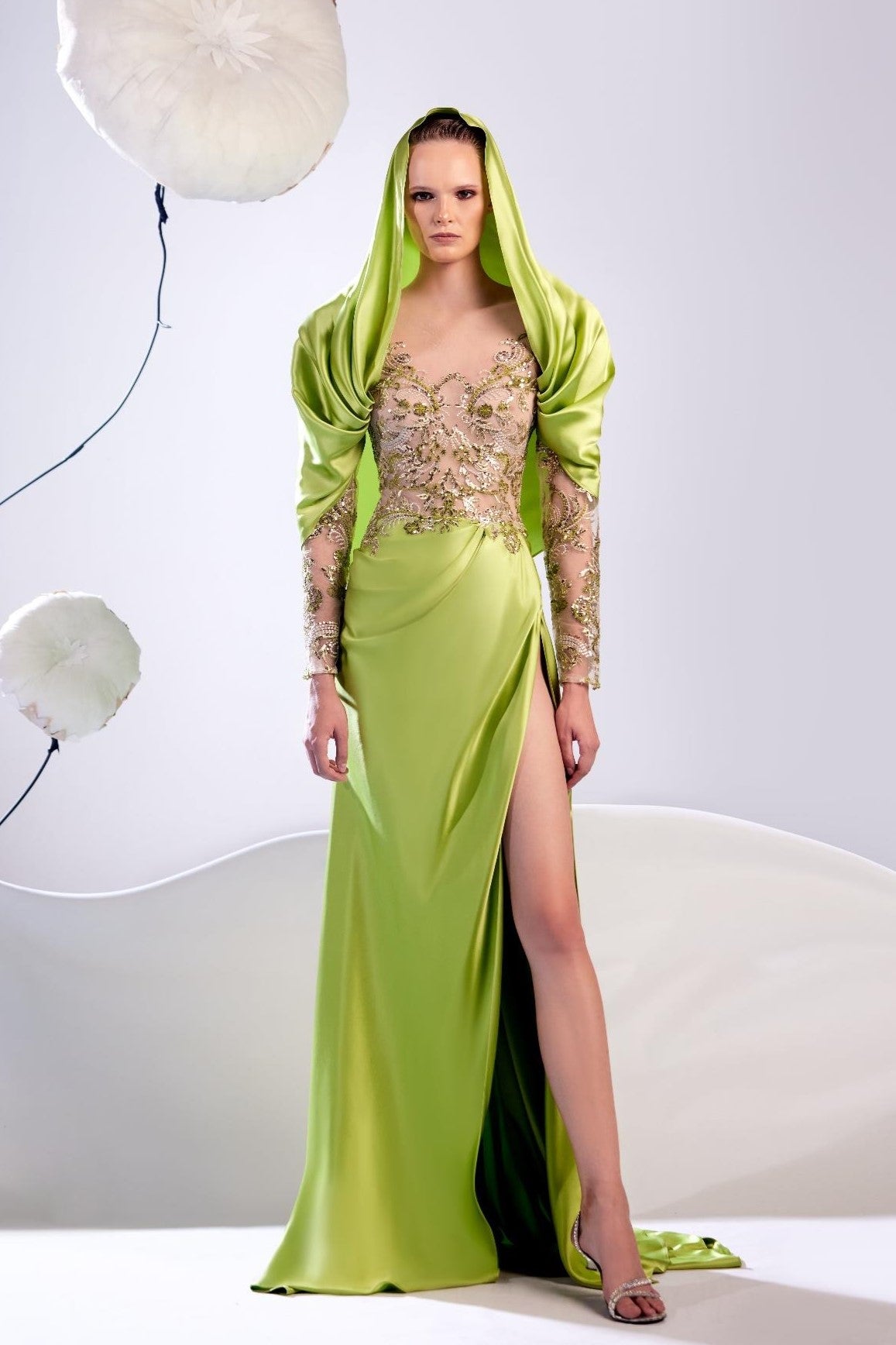 Cape-like Long Sleeve Gown