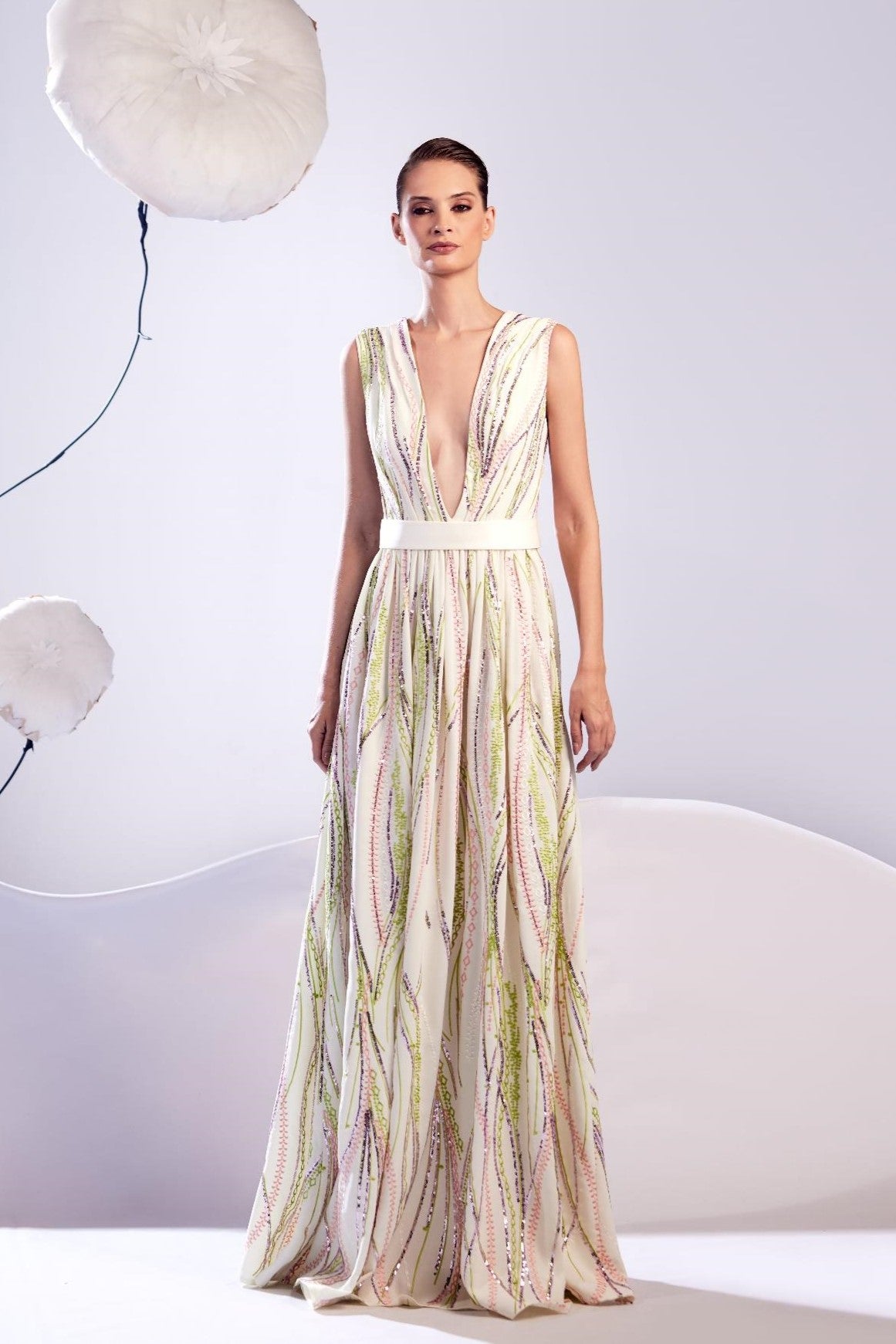 Sleeveless Deep-V Gown