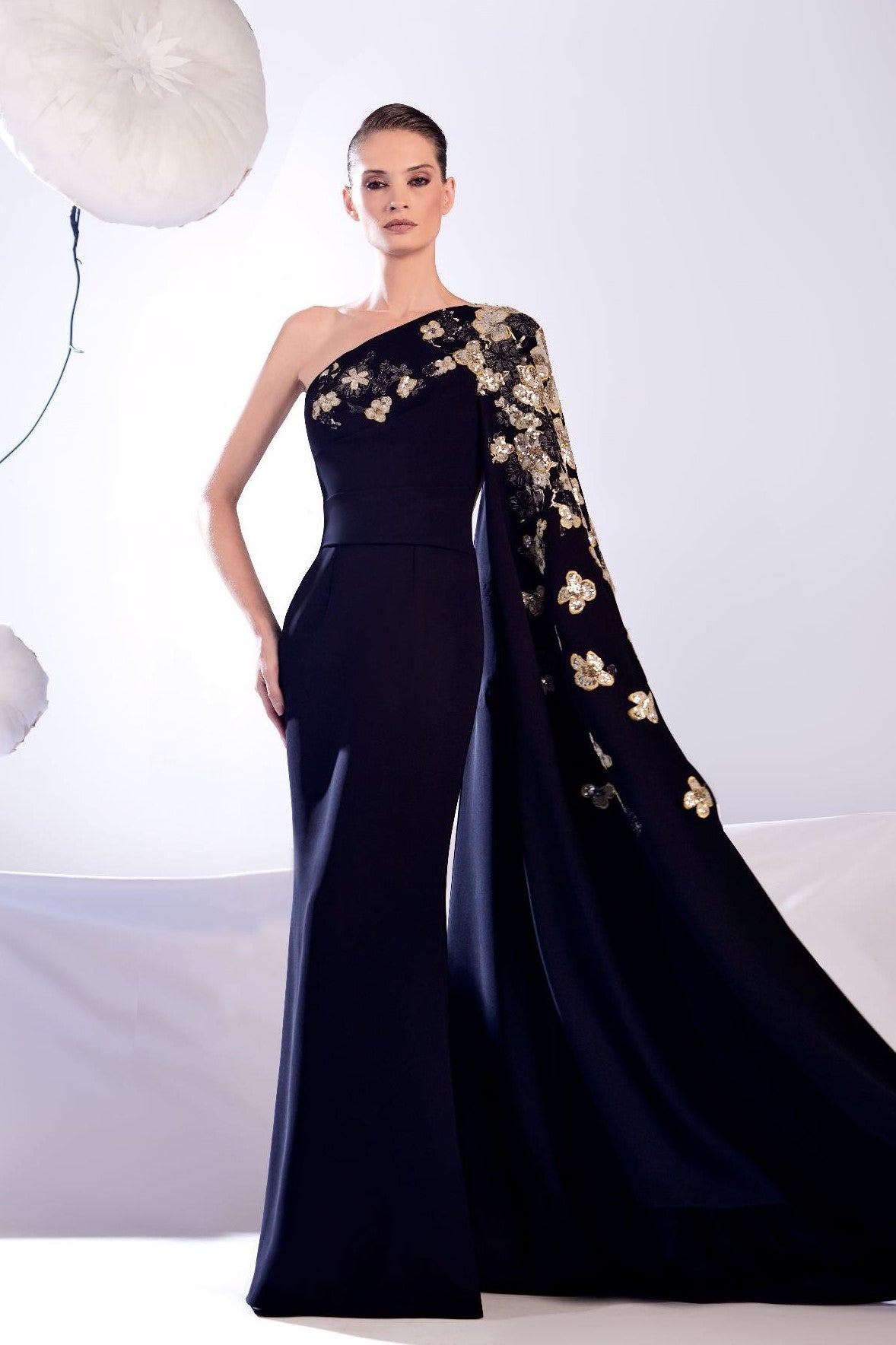 Single Long Draped Sleeve Gown