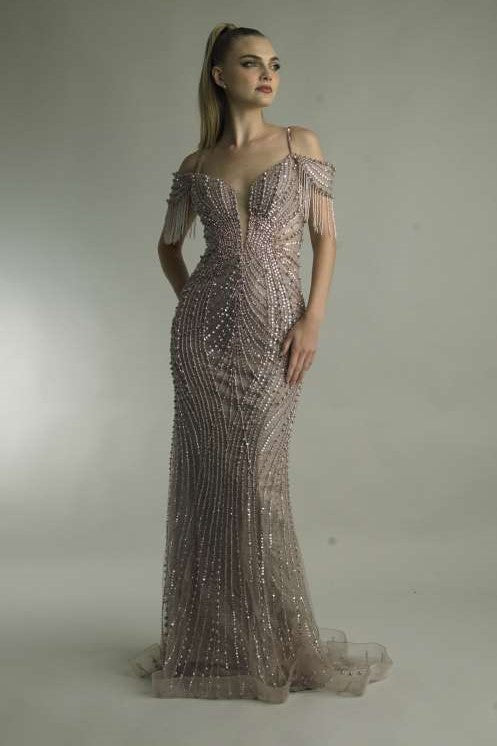 Fringe Beaded Gown
