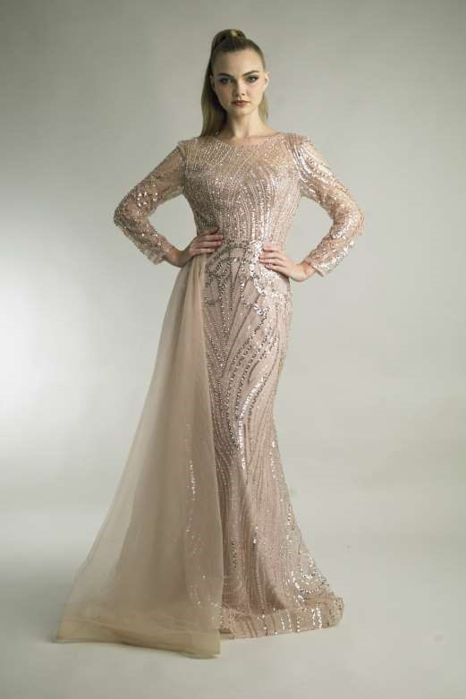 Long Sleeve Side Hip Tulle Gown