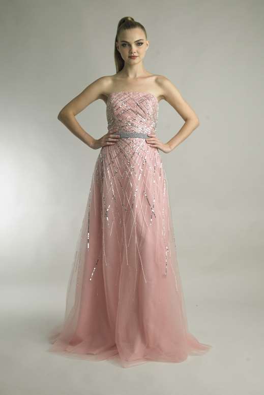 Strapless Sequin Gown with Train