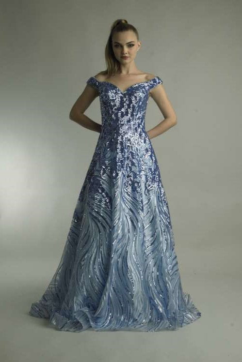 Copy Off Shoulder Swirl Gown