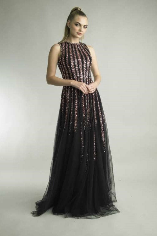 Sleeveless Crystal Beaded Gown