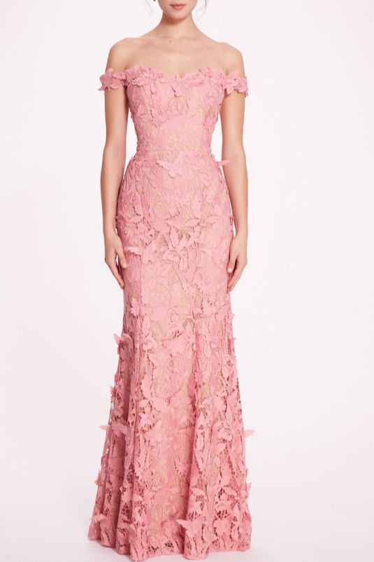 Off-Shoulder Open Back Gown