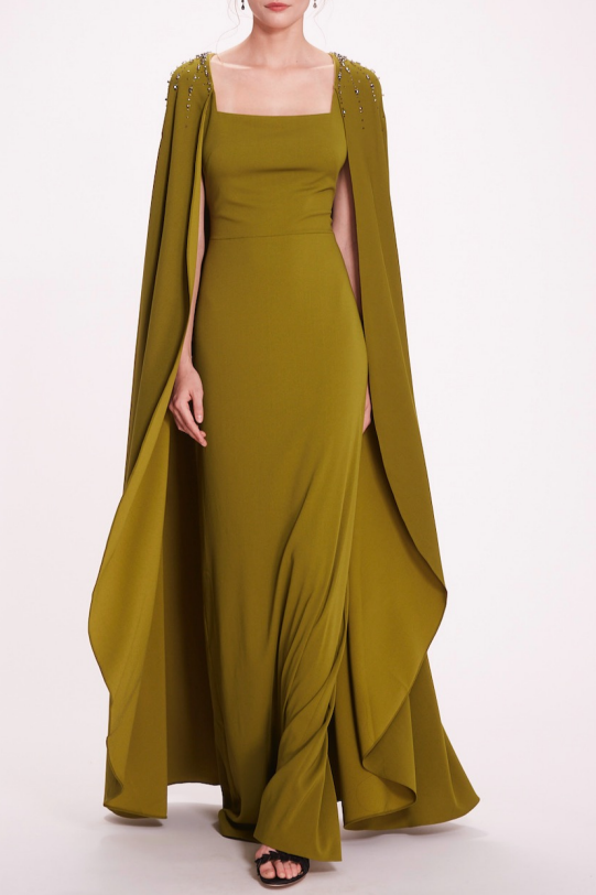 Caped Shoulders Sleeveless Gown