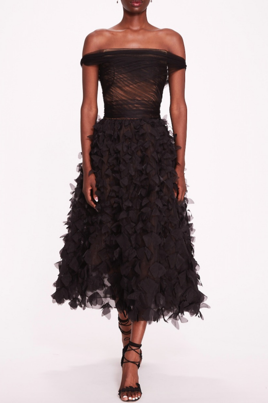 Off-Shoulder Tulle & Texture Dress