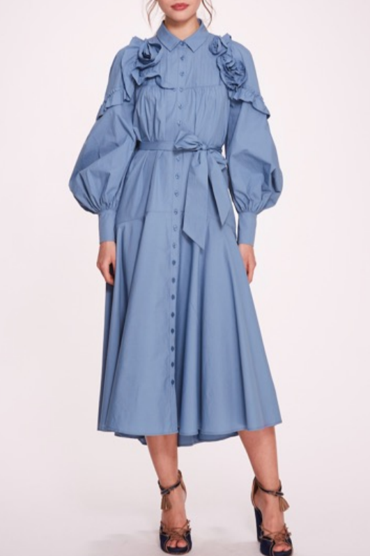Long Cuffed Sleeve Buttoned Dress