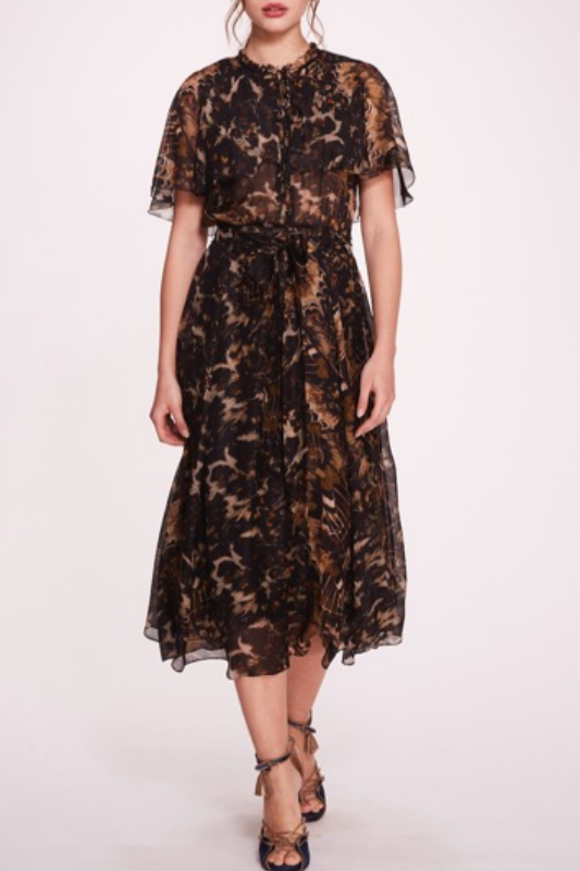 Short-Sleeve Silk Midi Dress