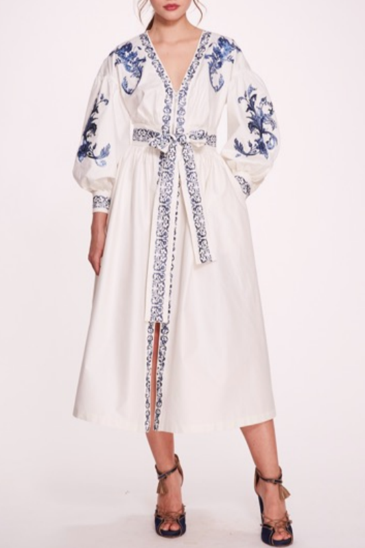 V-Neck Floral Embroidered Dress