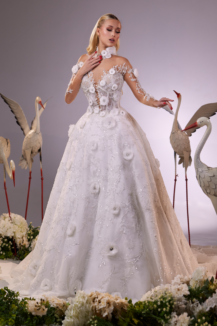 High Neck A-Line Illusion Gown