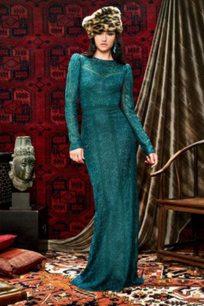 Long Sleeve Jewel Neck Gown