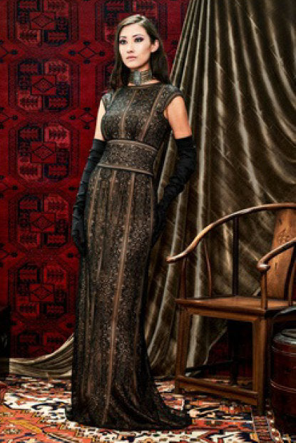 Jewel Neck Cap Sleeve Evening Gown