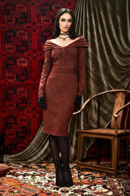 Wide V Neck Long Sleeve Dress