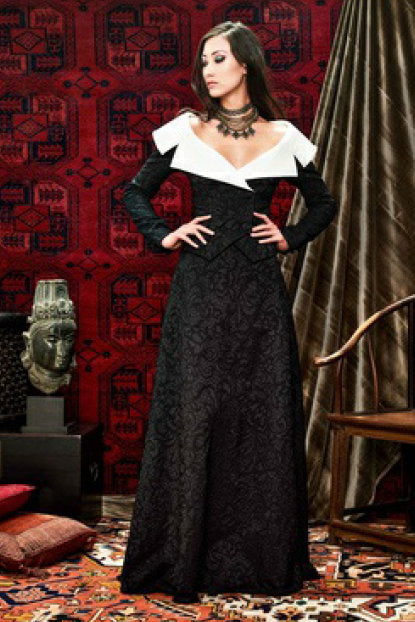 Wide V Long Sleeve Gown