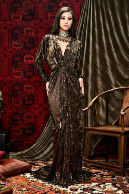 Gathered Long Sleeve Gown