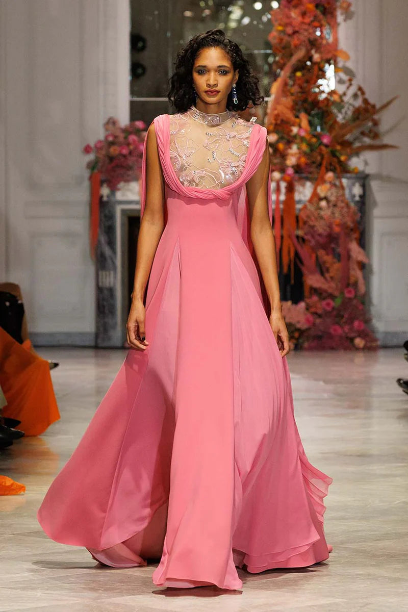 Camellia Crepe and Chiffon Gown