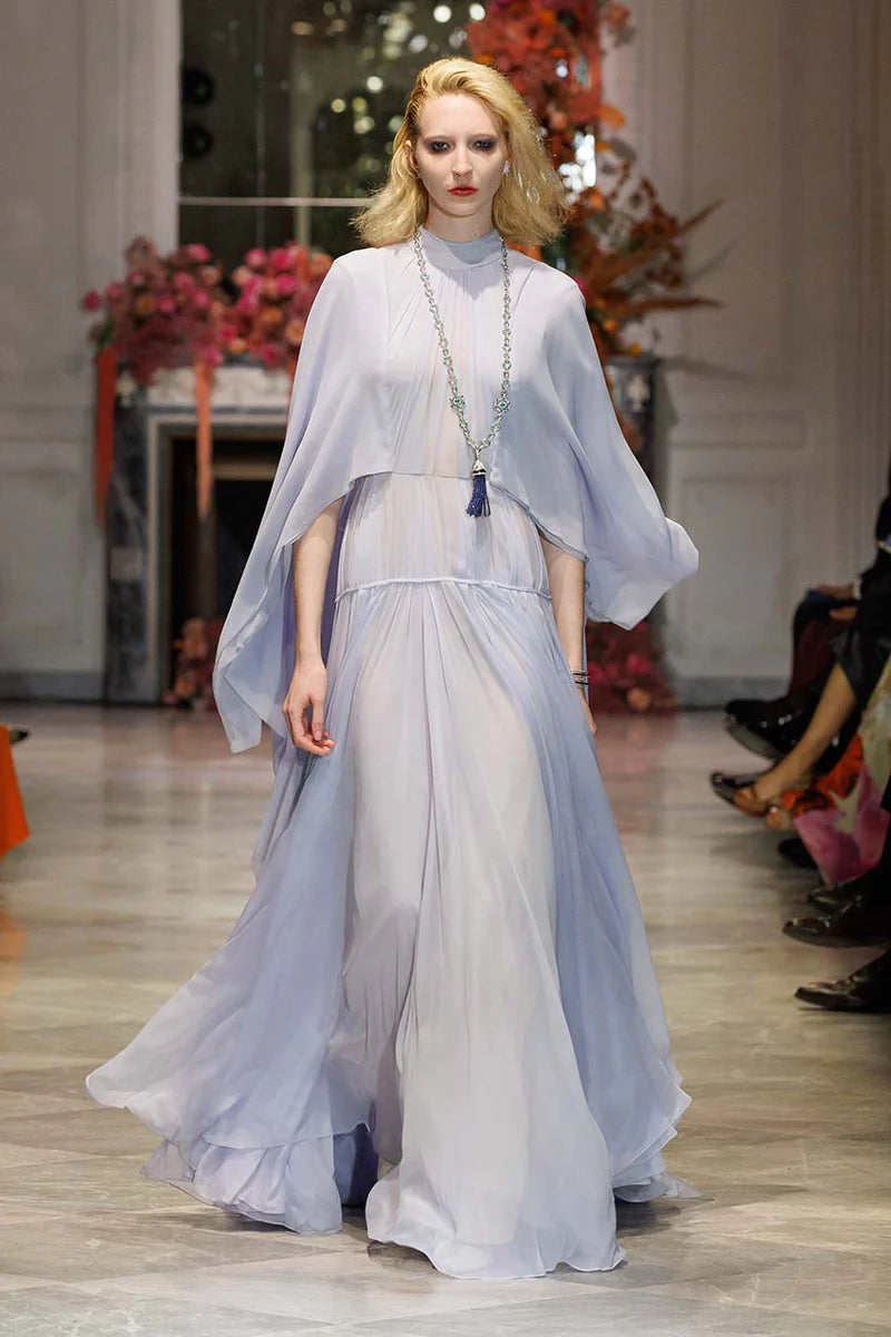 Chiffon Gown with Winged Cape