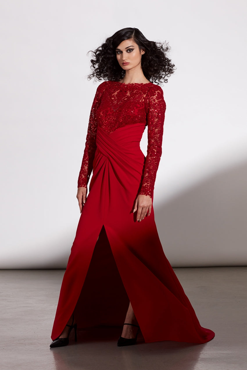 Long Sleeve Gown with High Slit
