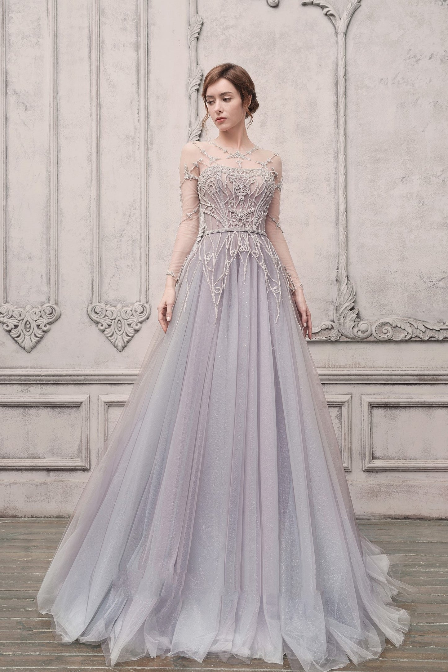 Embellished Illusion A-Line Gown