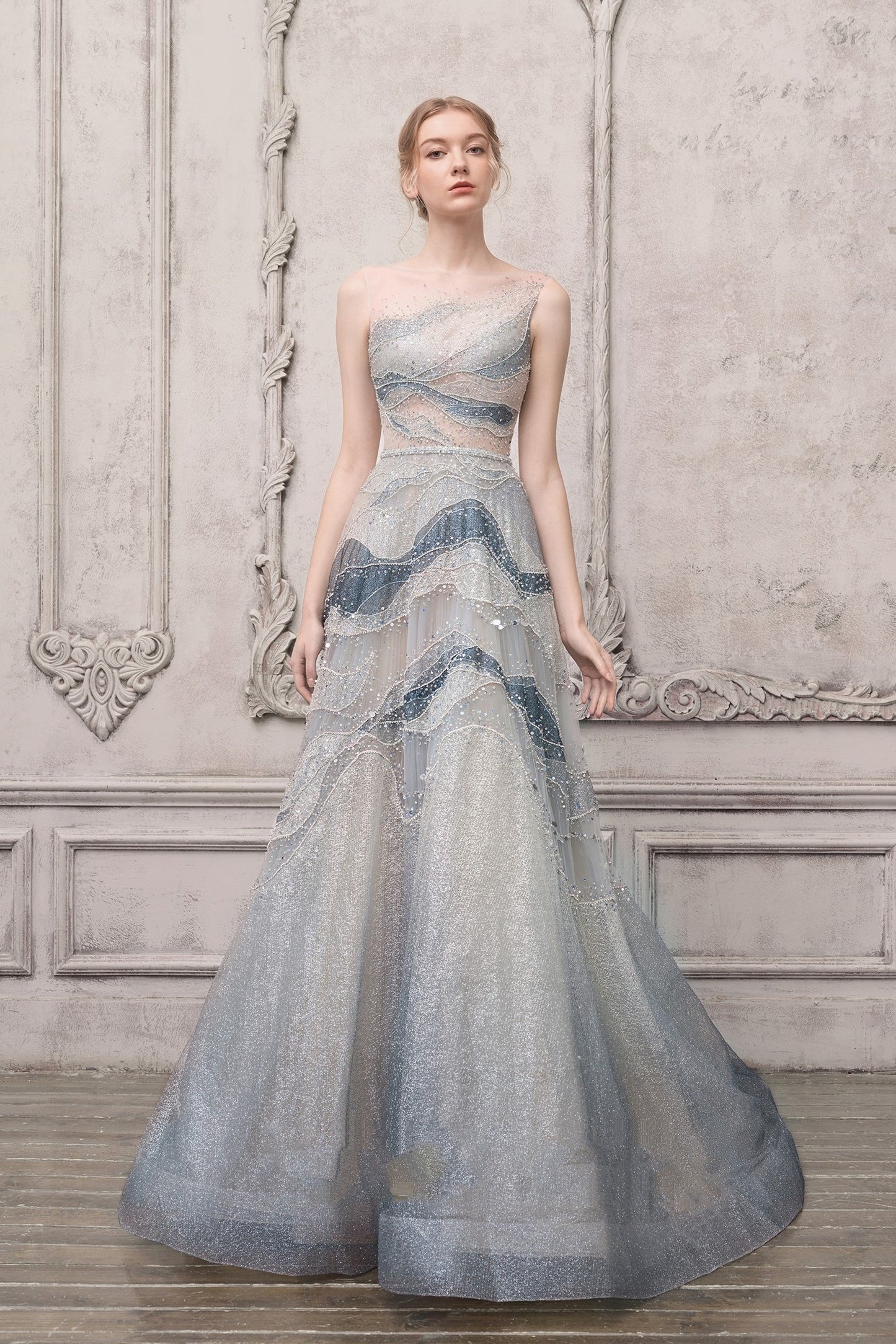One Shoulder Illusion Bell Gown