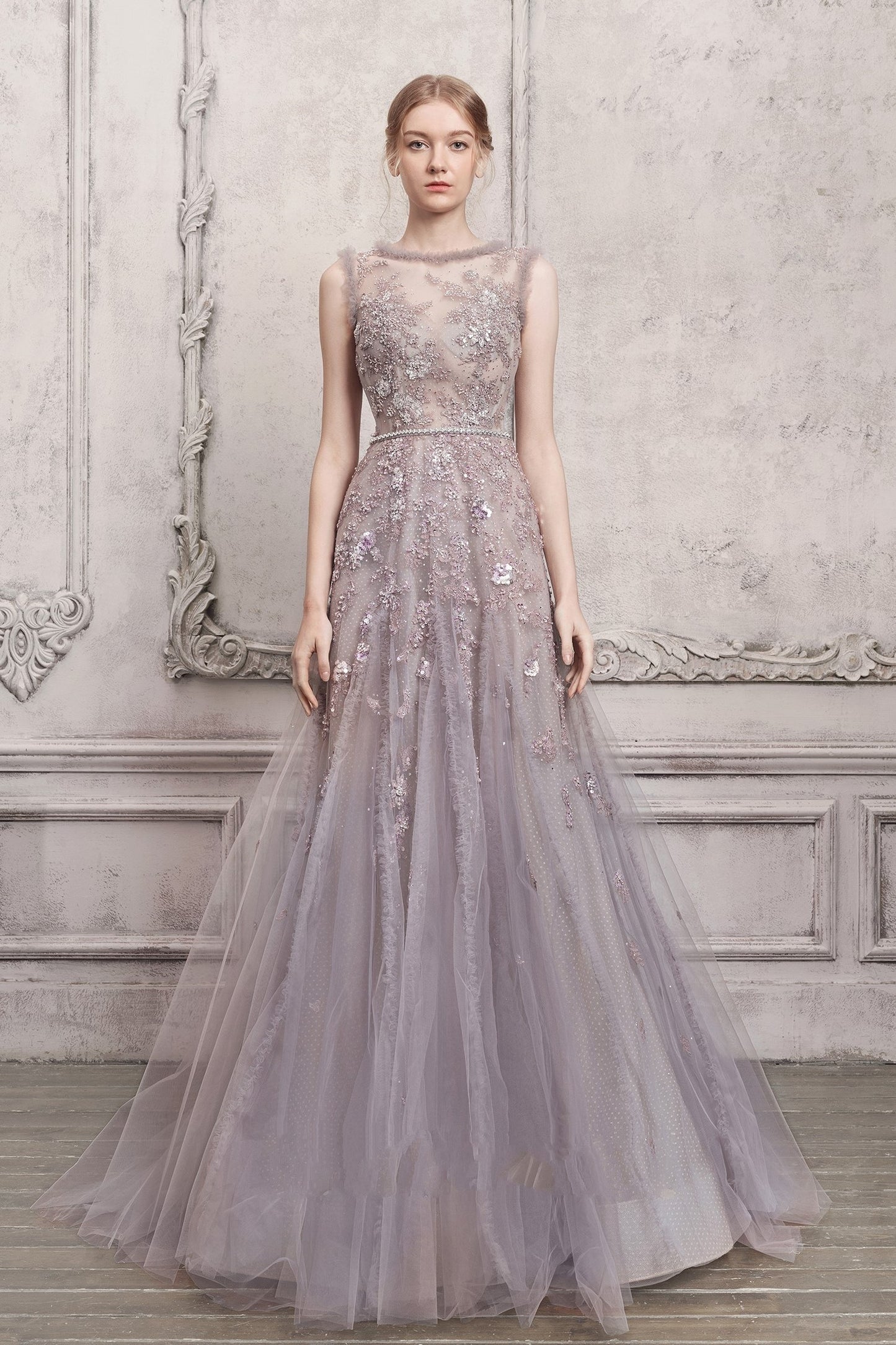 Embellished Open Back Gown