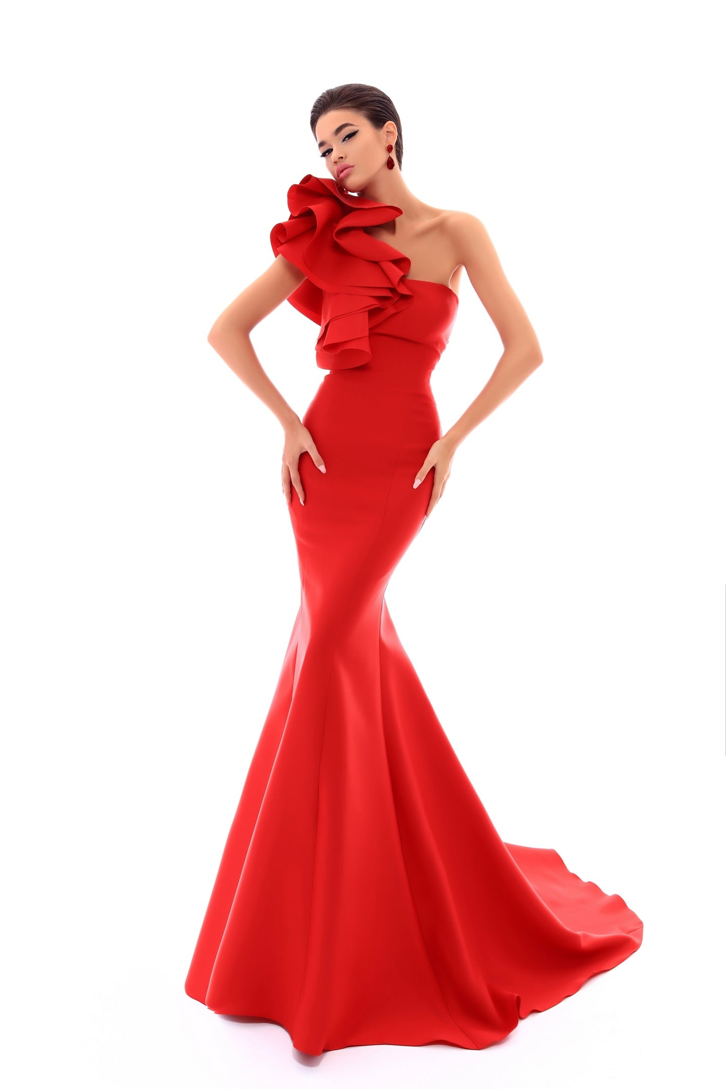 Red One Shoulder Atena Evening Gown