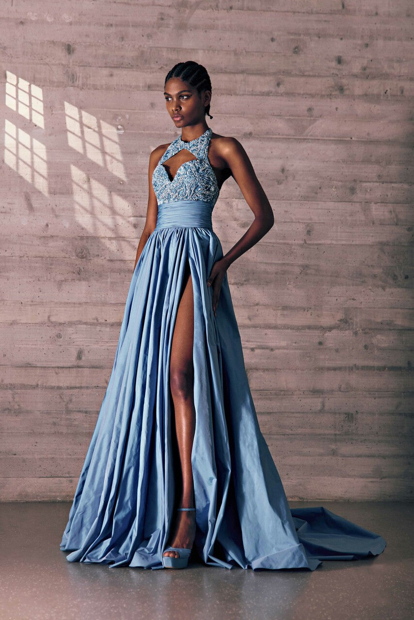 Taffeta Halter Neck Gown