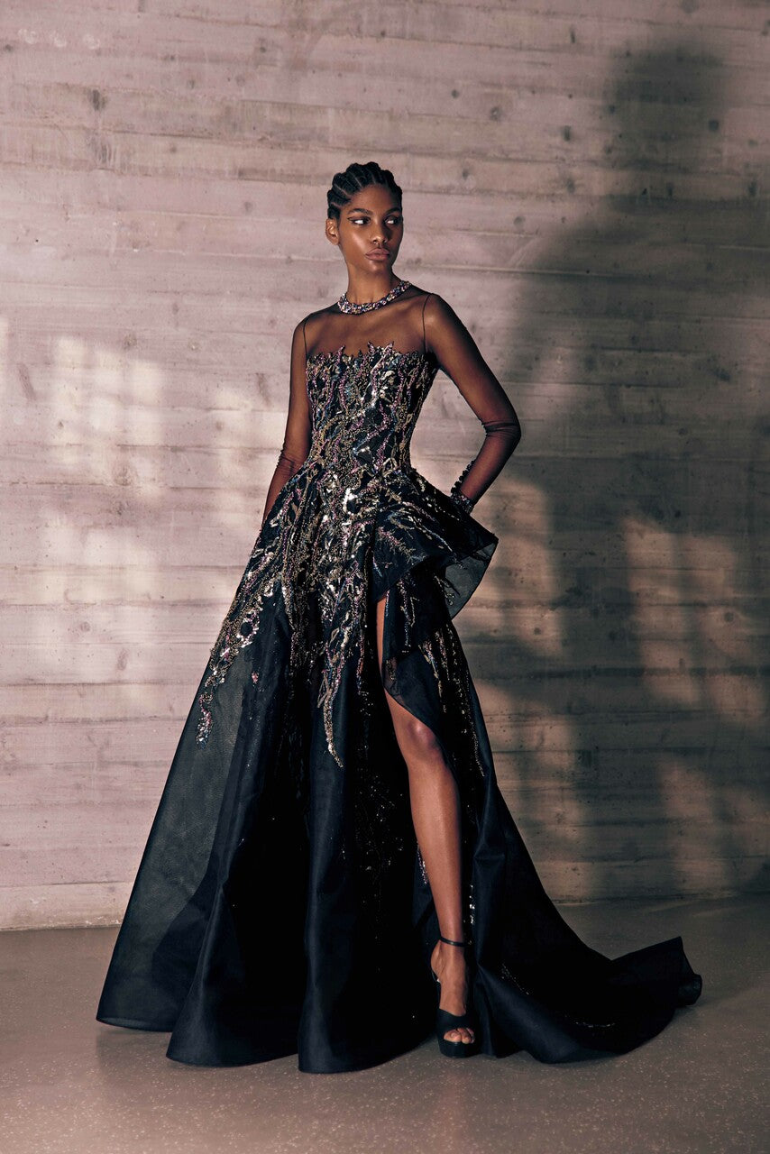 A-Line Tulle Gown with High Slit