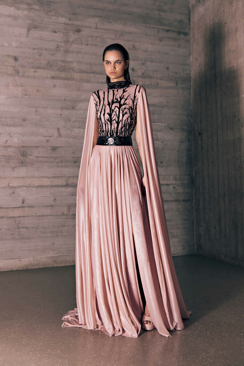 Jersey Gown with Cape Sleeves