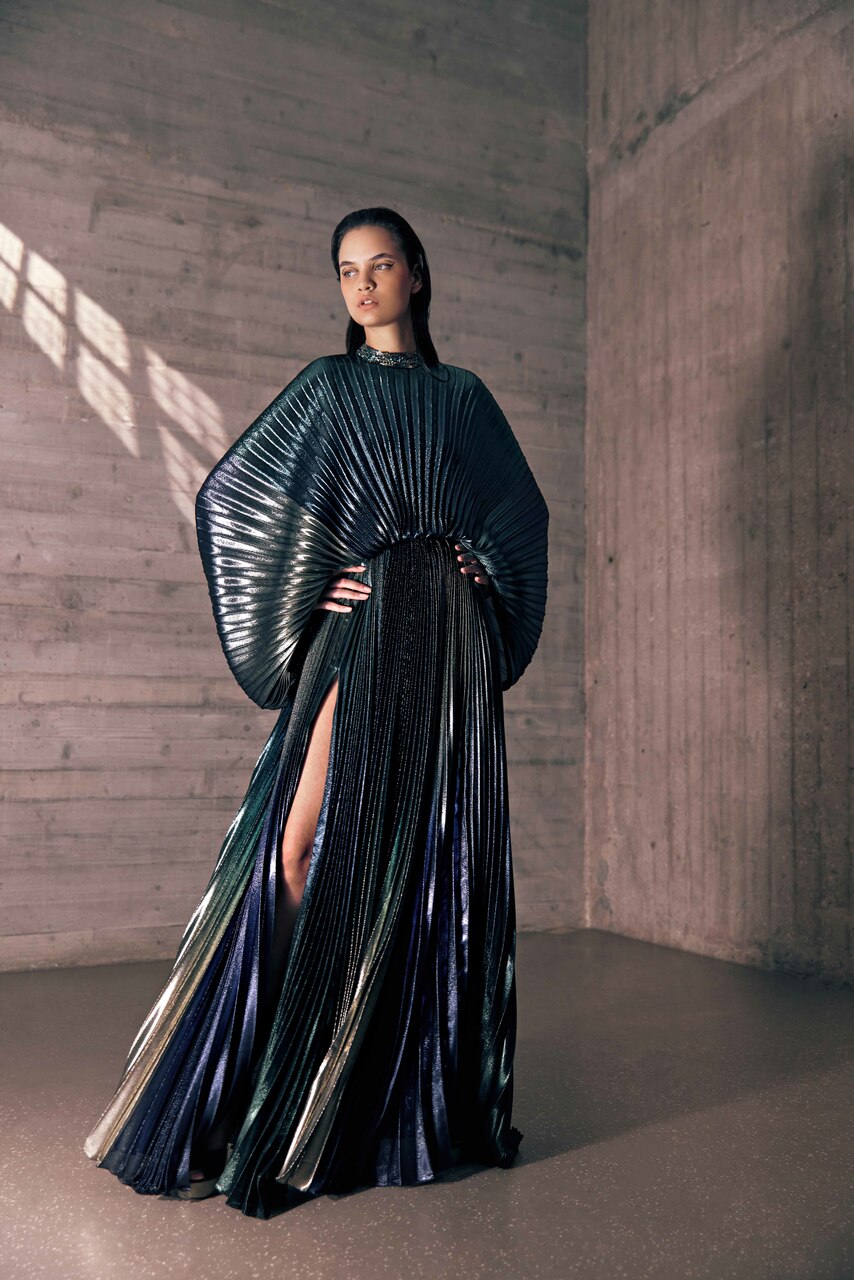 Pleated Georgette Irisé Gown