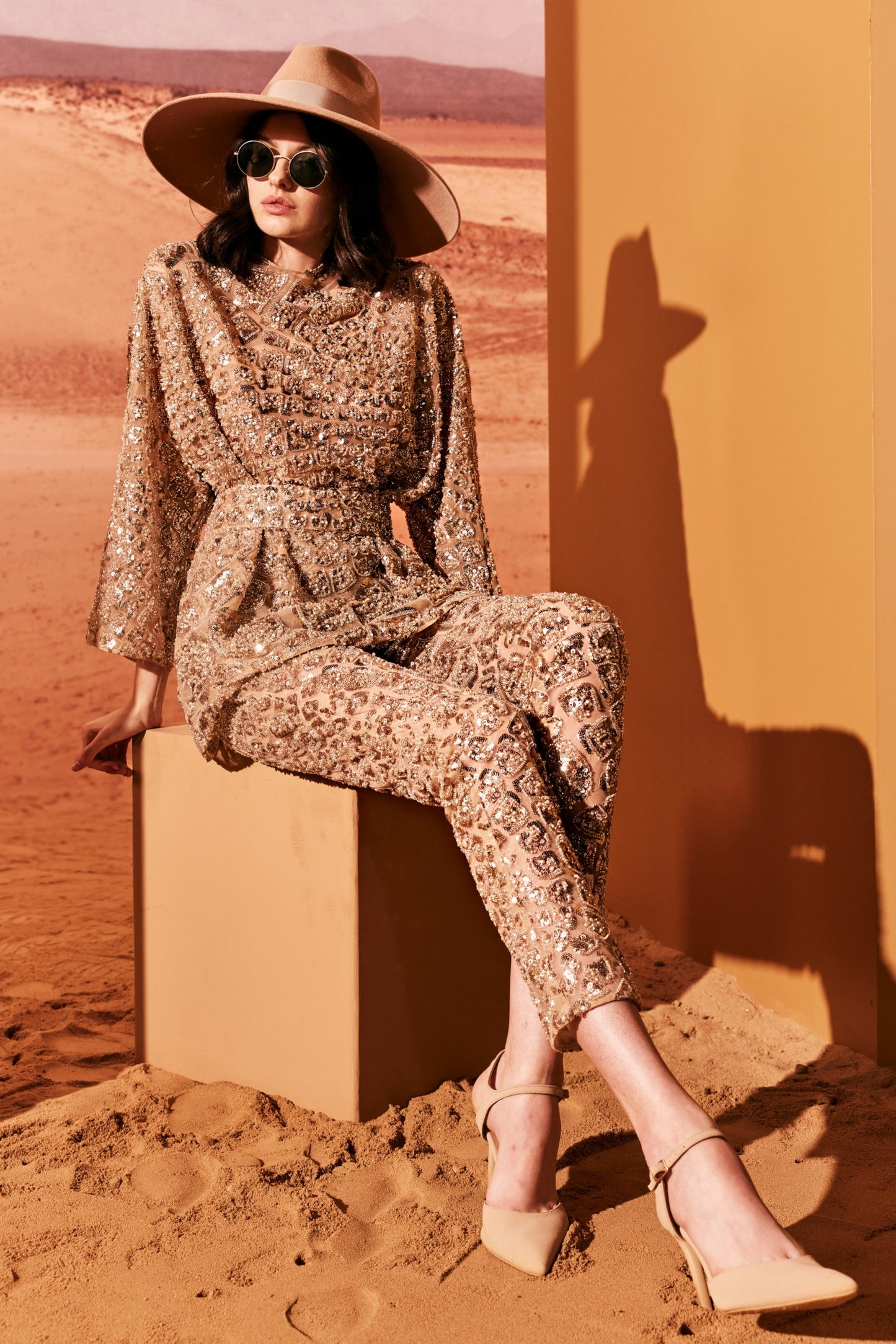 Sequined Tulle Shirt with Trousers