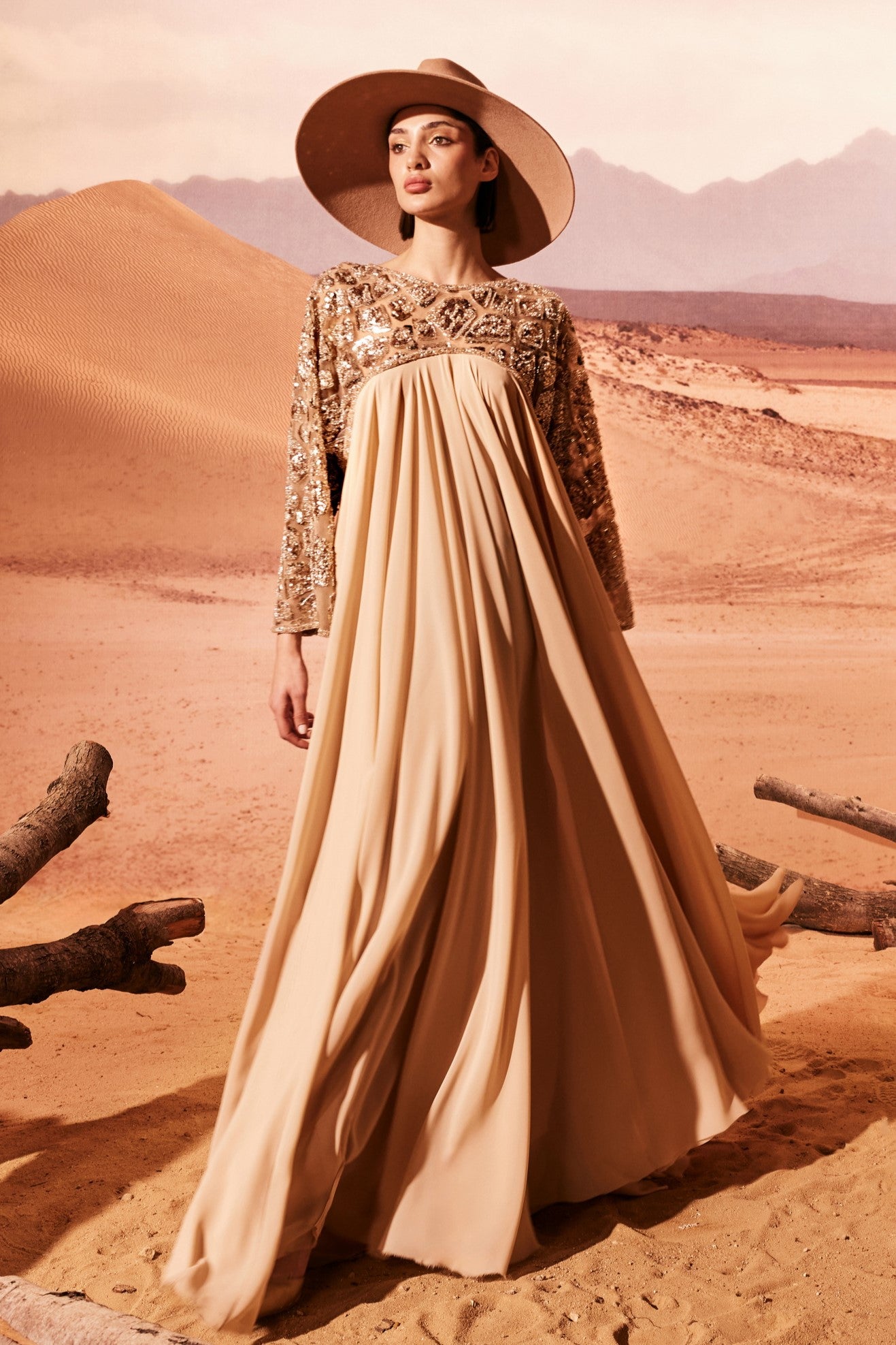 Empire-Cut Crepe Gown