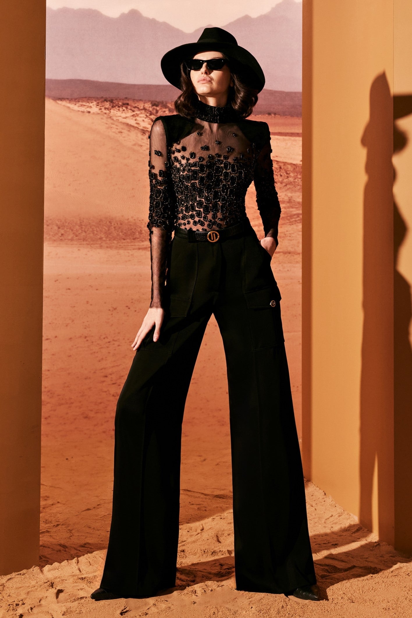 Tulle Top with Silk Pants