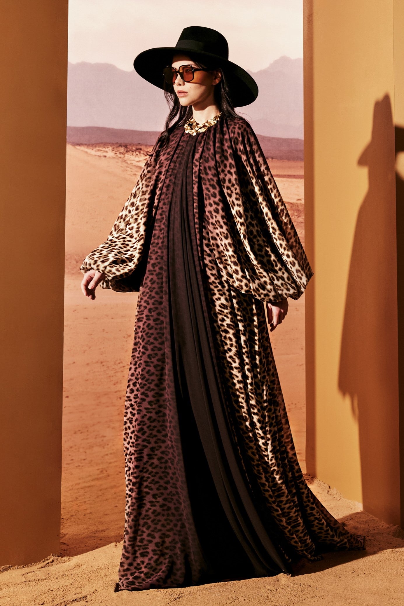 Silk Georgette Puff Sleeve Gown