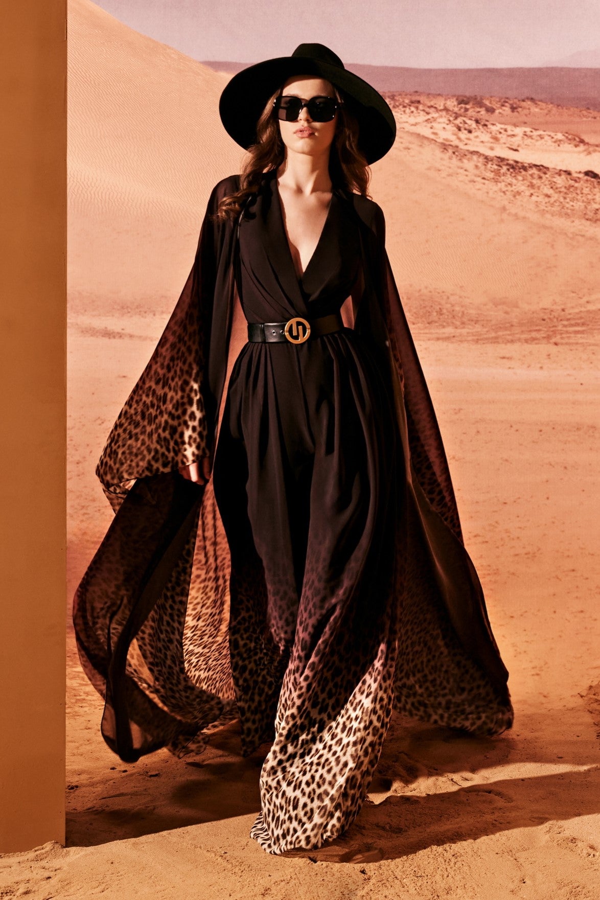 Silk Georgette Cape Sleeve Gown