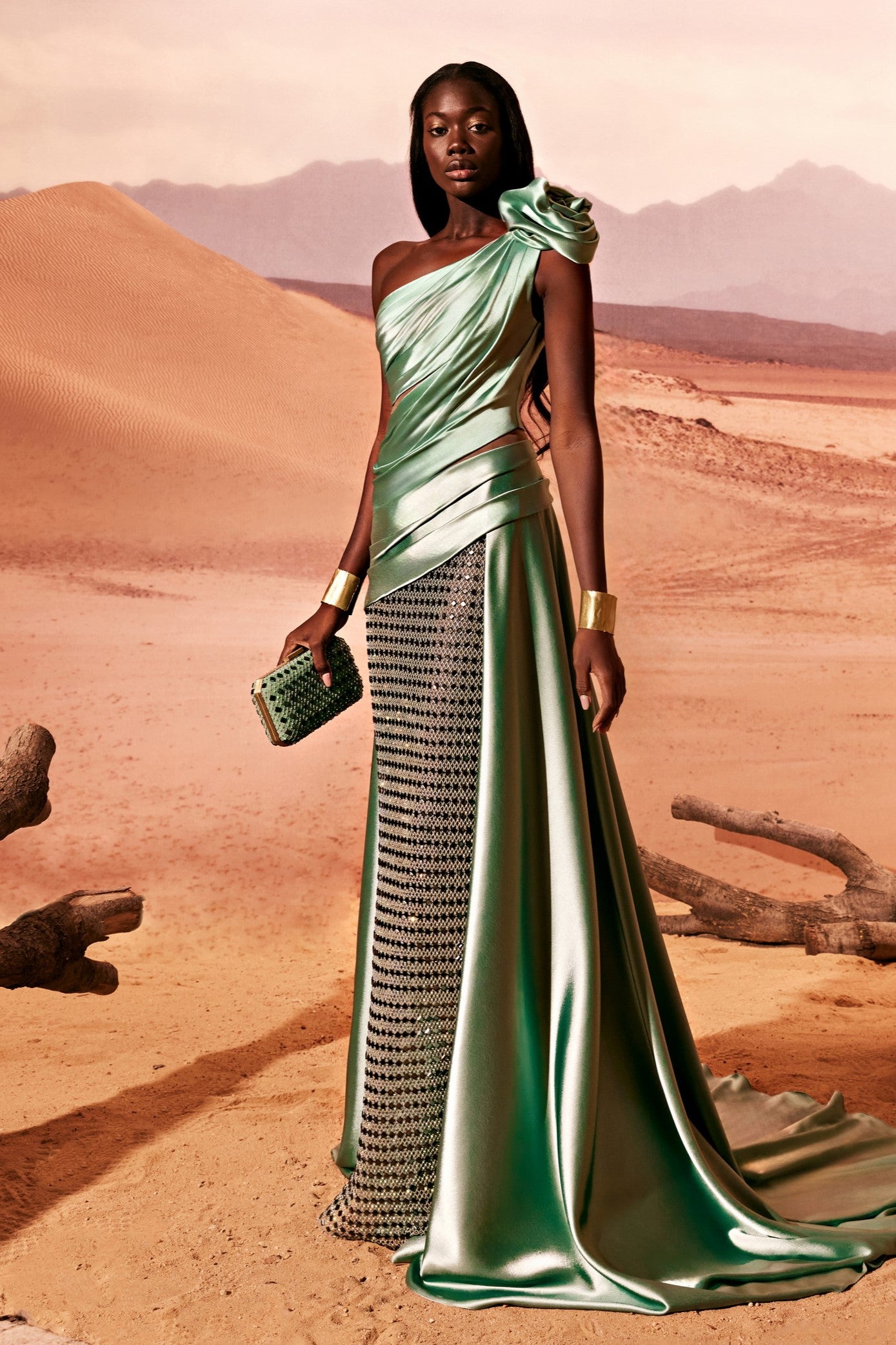 Asymmetrical Crepe Satin Gown